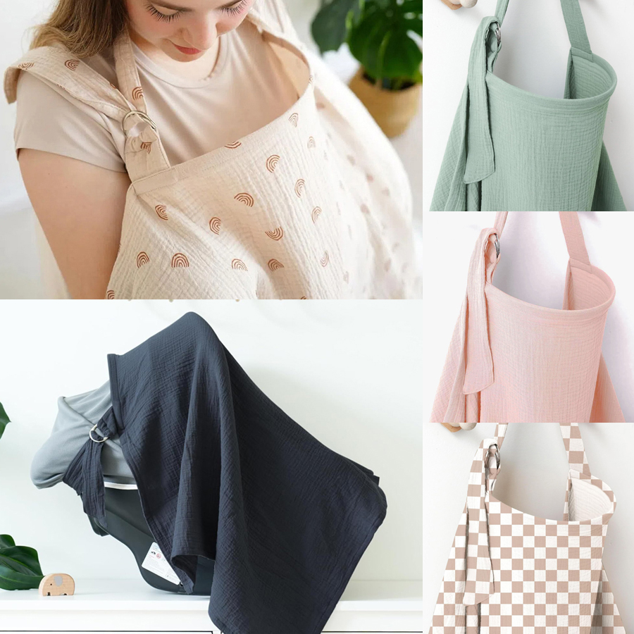 Infant Car Seat Cover - ผ้าคลุมให้นมบุตรแบบพกพา 100% ผ้าฝ้าย ผ้าคลุมให้นม ระบายอากาศได้ดี ใช้คลุมรถเข็นเด็ก