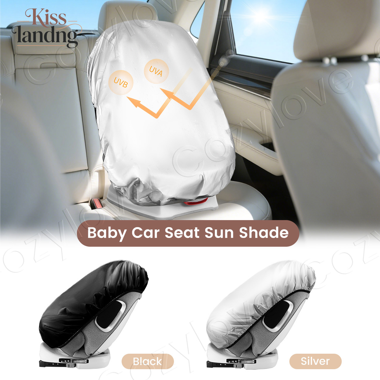 Infant Car Seat Cover - ม่านบังแดดสำหรับเบาะนั่งเด็กอเนกประสงค์ ป้องกันรังสียูวีและลดความร้อนเพื่อการเดินทางที่ปลอดภัยและเย็นสบาย—สีเงิน
